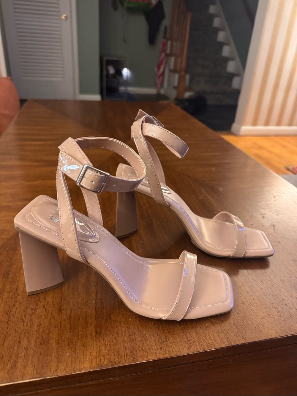 Nude Size 7 3.5”Block Heel Ankle-Strap Sandal